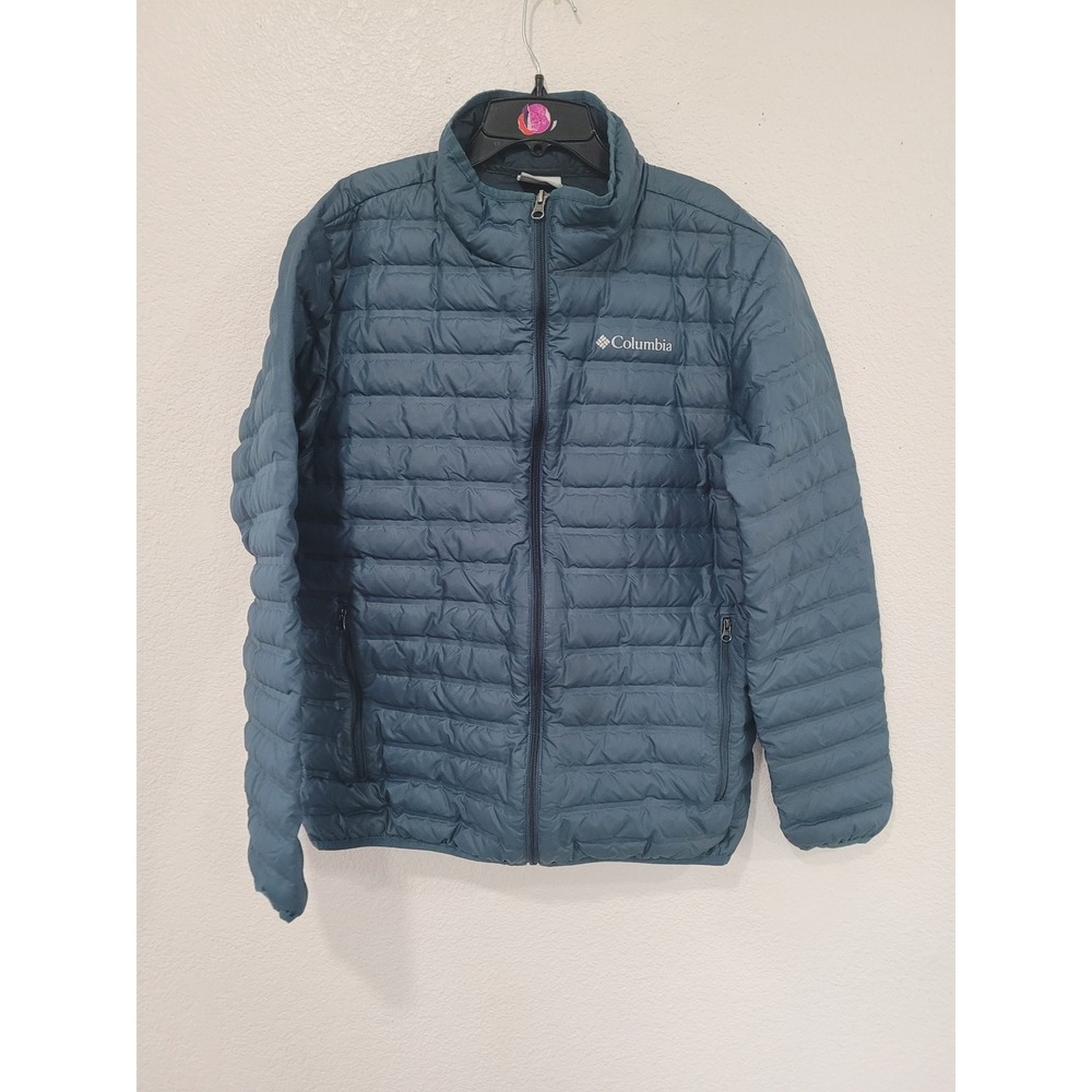 Columbia Mens Teal Blue Down Puffer Jacket Lightweight Quilted Full Zip Med #14